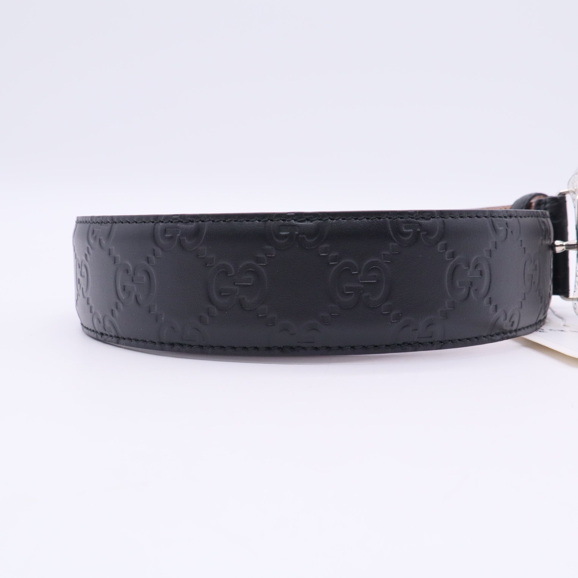 Gucci Black Guccissima Leather Interlocking G Buckle Belt twins LDJ3352