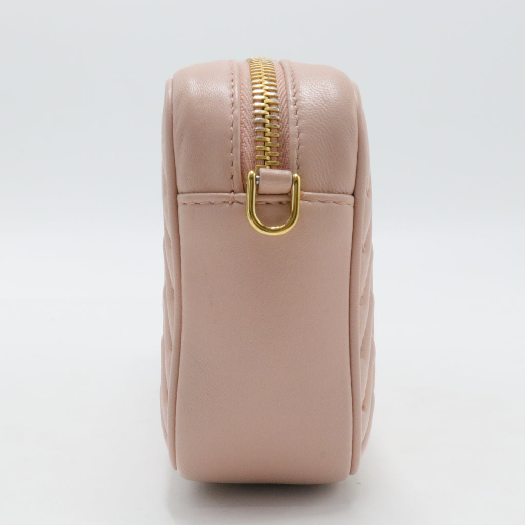 Matelassé Leather Camera Bag Small Pink