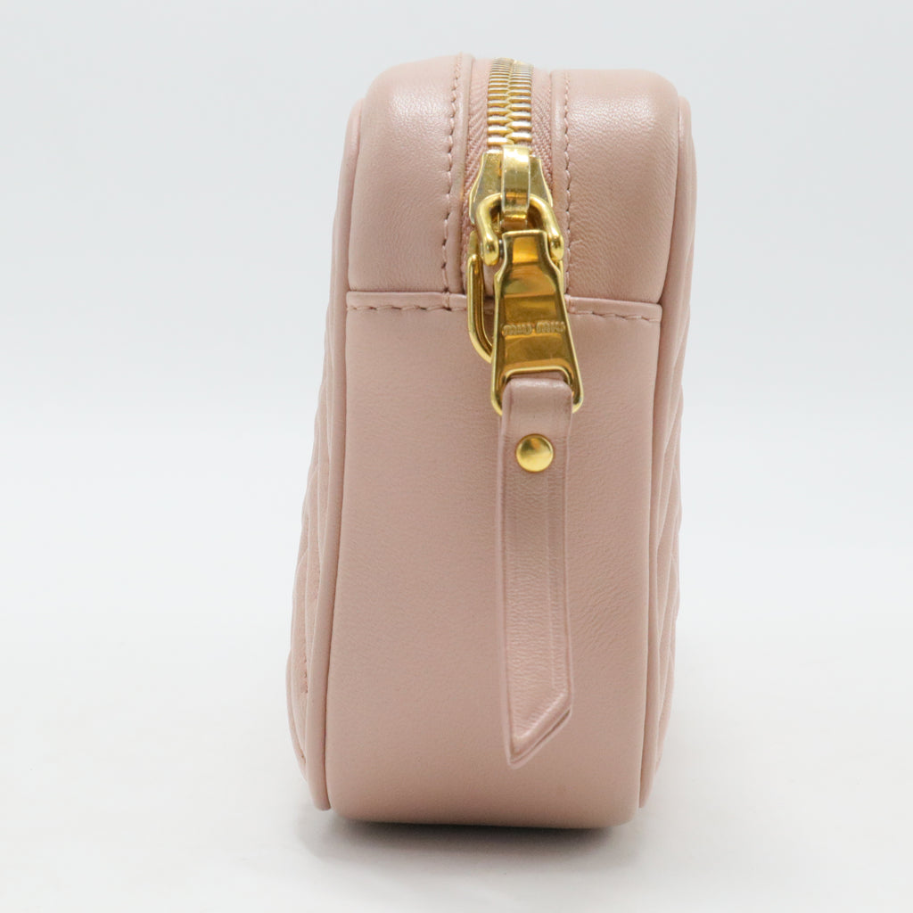 Matelassé Leather Camera Bag Small Pink