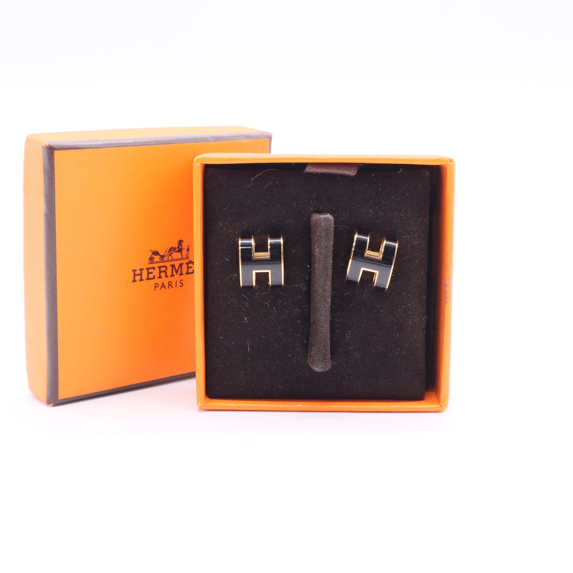 Hermes black enamel earrings W20083 twins
