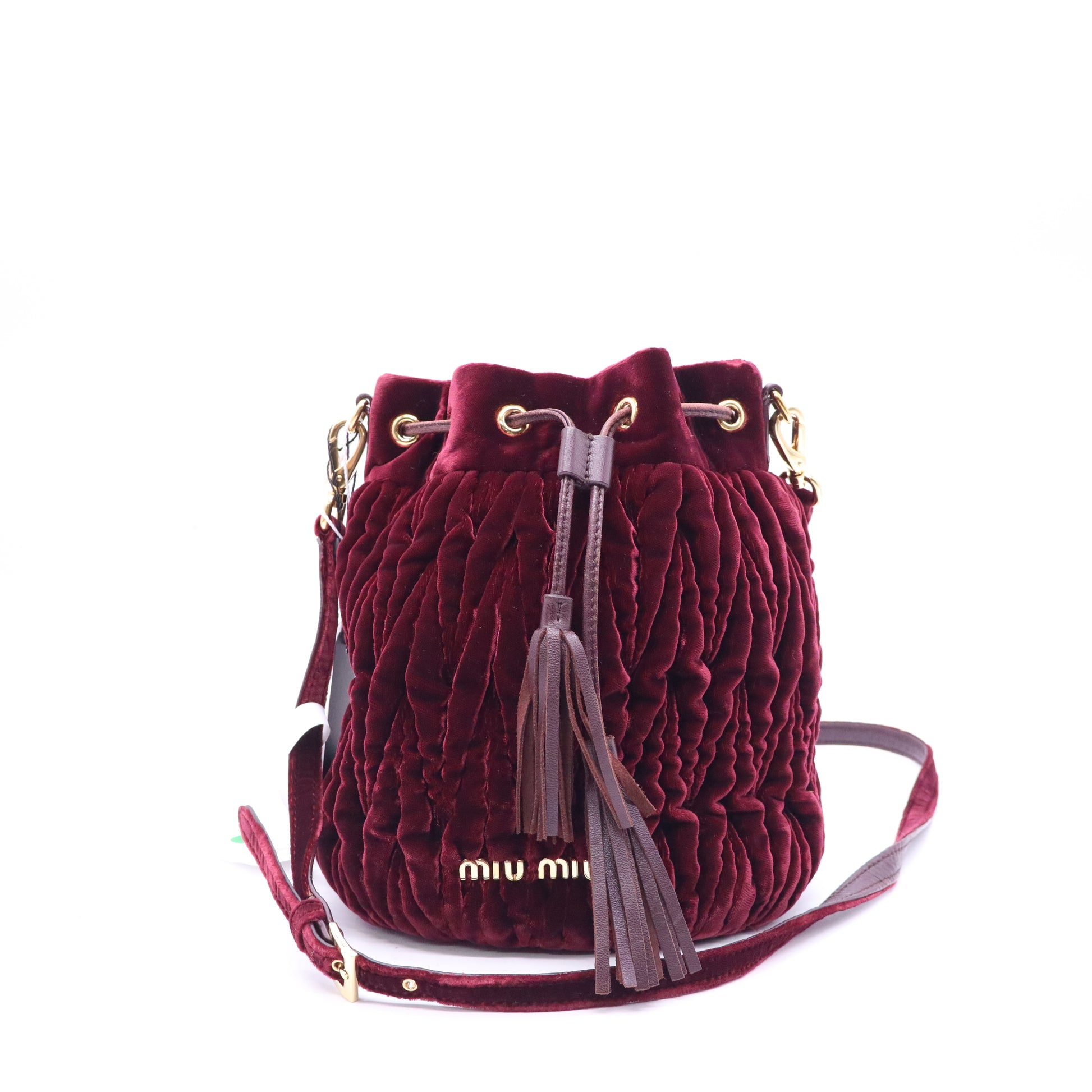 Miu Miu Velluto Matelasse Bucket Bag Bordeuax B21604