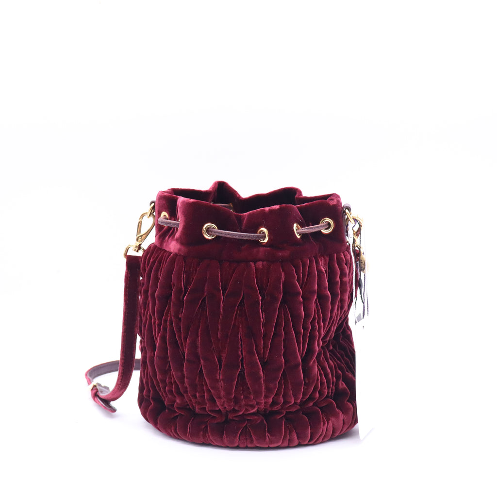 Miu Miu Velluto Matelasse Bucket Bag Bordeuax B21604
