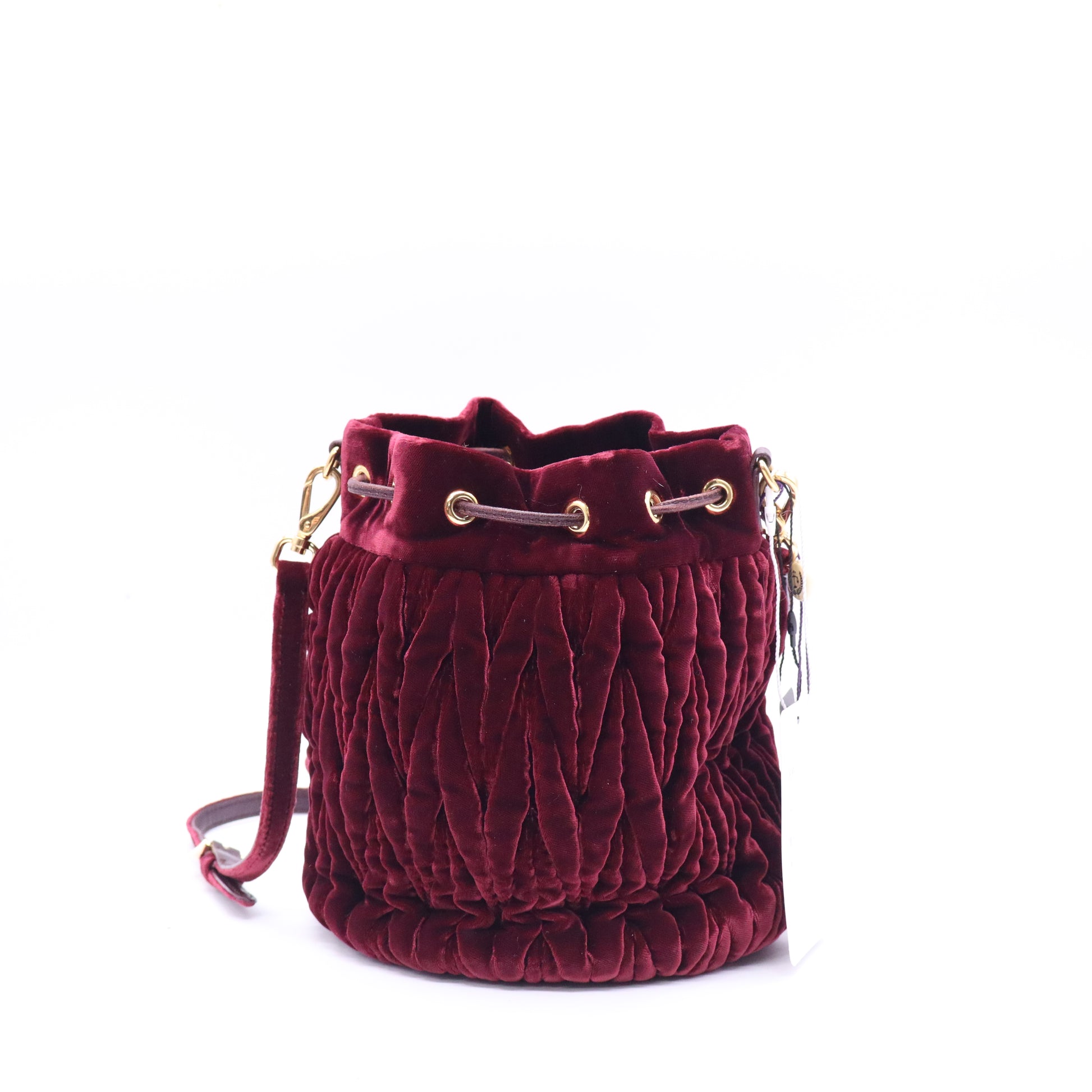Miu Miu Velluto Matelasse Bucket Bag Bordeuax B21604