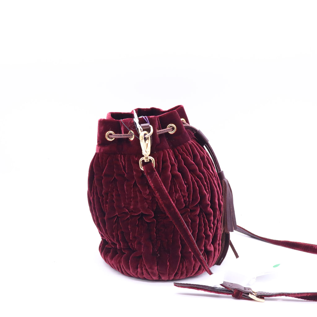 Miu Miu Velluto Matelasse Bucket Bag Bordeuax B21604