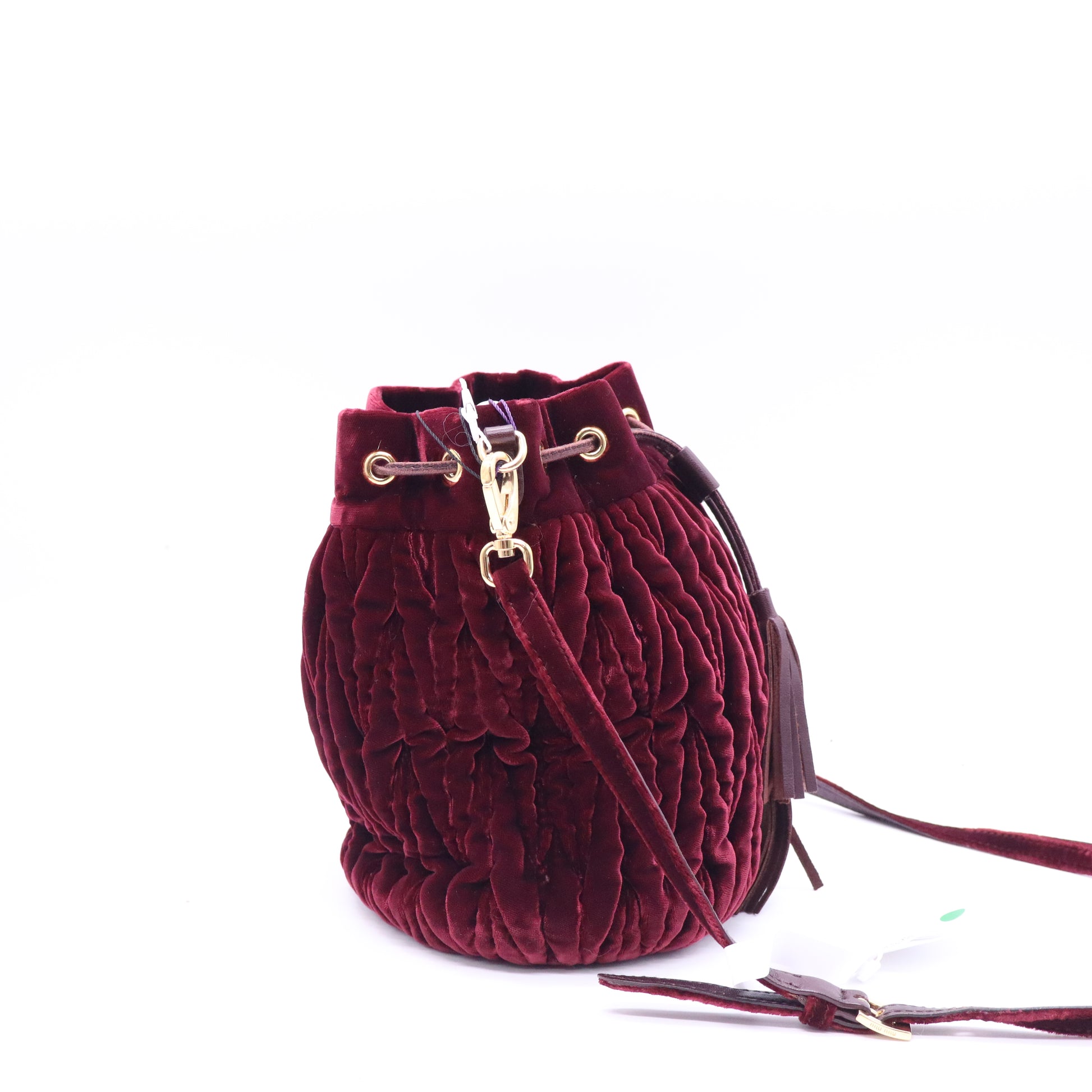 Miu Miu Velluto Matelasse Bucket Bag Bordeuax B21604