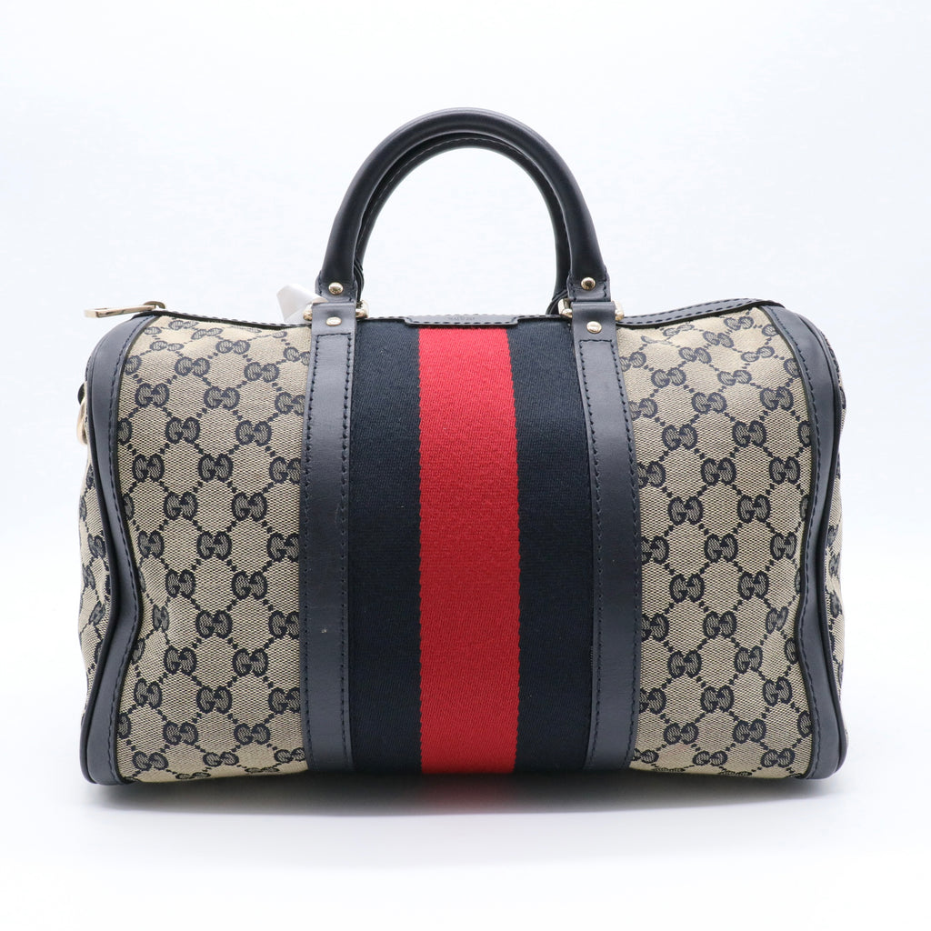 Monogram Selleria Calfskin Vintage Web Medium Boston Beige Blue
