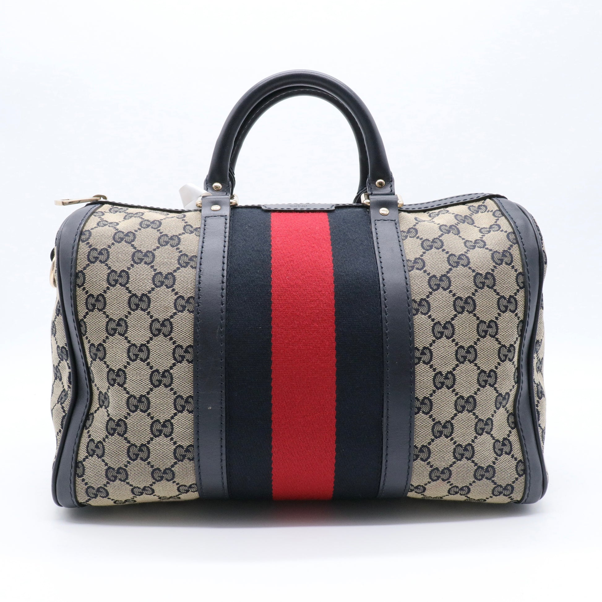 Monogram Selleria Calfskin Vintage Web Medium Boston Beige Blue