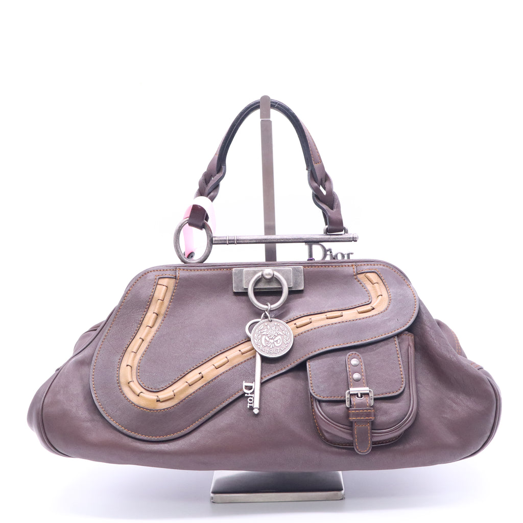 Christian Dior Vintage Brown Distressed Leather Gaucho Tote Bag Twins LDJ3885