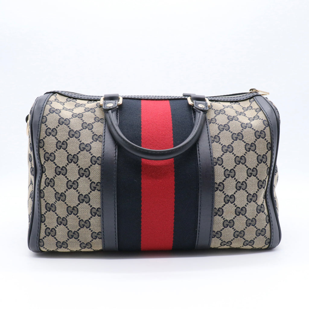Monogram Selleria Calfskin Vintage Web Medium Boston Beige Blue