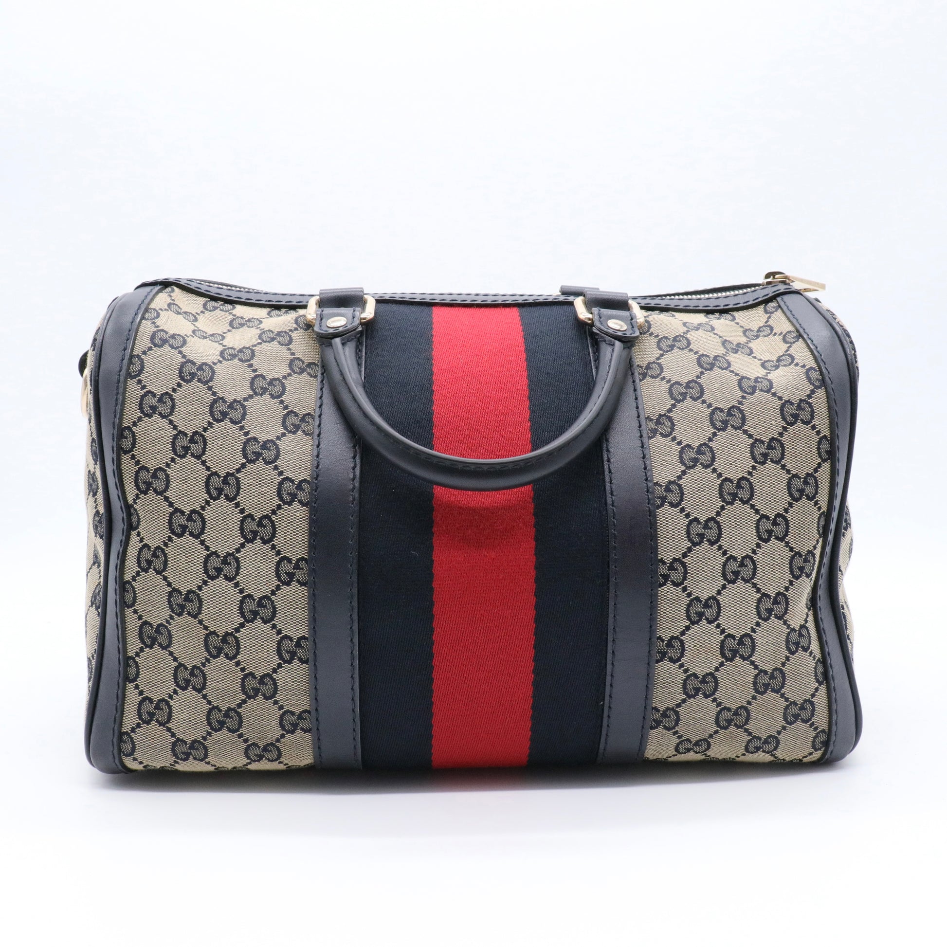 Monogram Selleria Calfskin Vintage Web Medium Boston Beige Blue