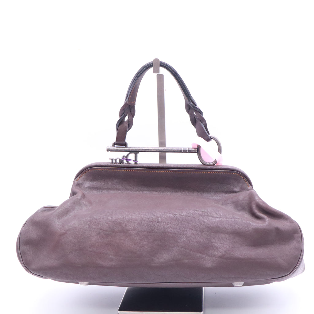 Christian Dior Vintage Brown Distressed Leather Gaucho Tote Bag Twins LDJ3885