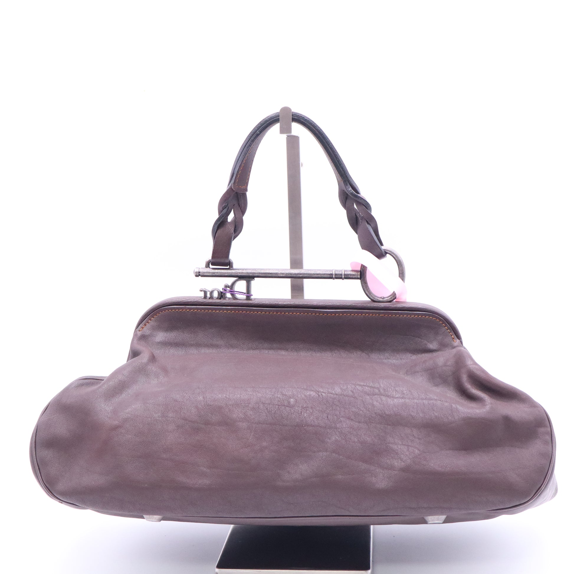 Christian Dior Vintage Brown Distressed Leather Gaucho Tote Bag Twins LDJ3885