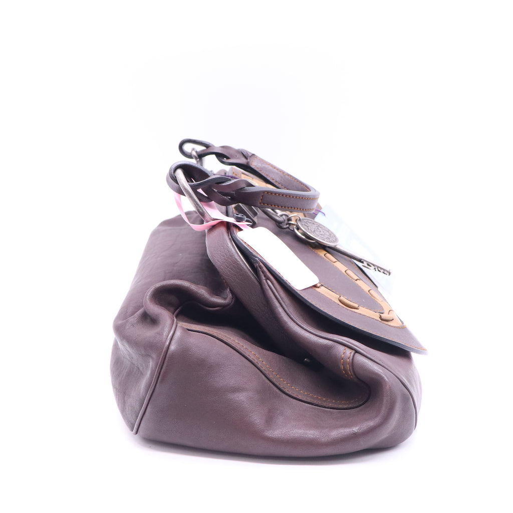 Christian Dior Vintage Brown Distressed Leather Gaucho Tote Bag Twins LDJ3885