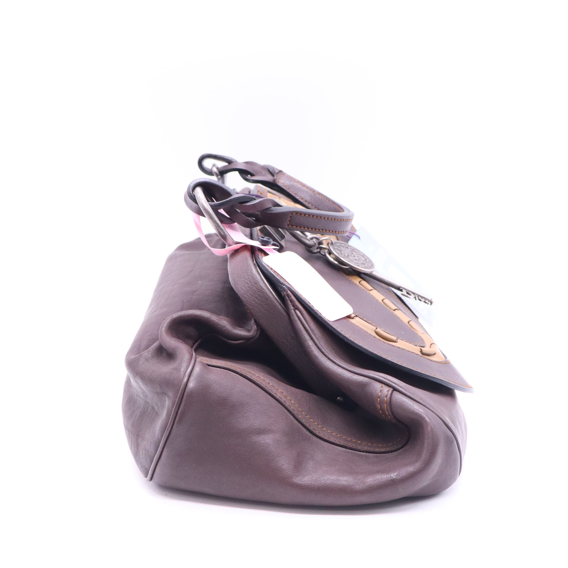 Christian Dior Vintage Brown Distressed Leather Gaucho Tote Bag Twins LDJ3885