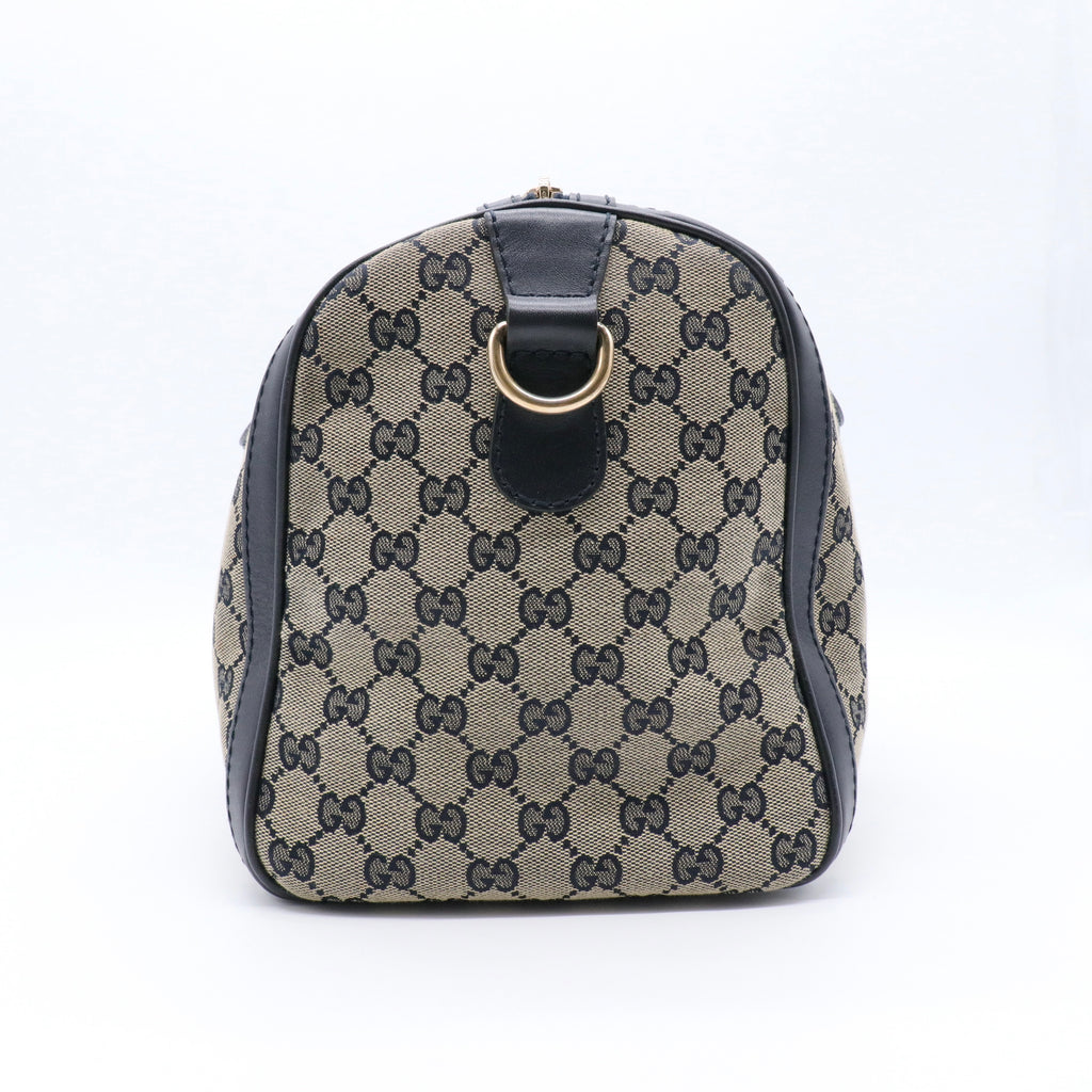 Monogram Selleria Calfskin Vintage Web Medium Boston Beige Blue
