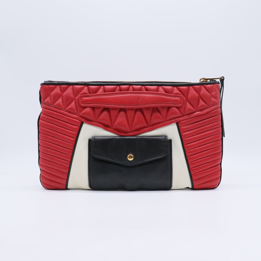 Miu Miu Nappa Biker Bicolor Quilted Leather Clutch / Pouch W21195