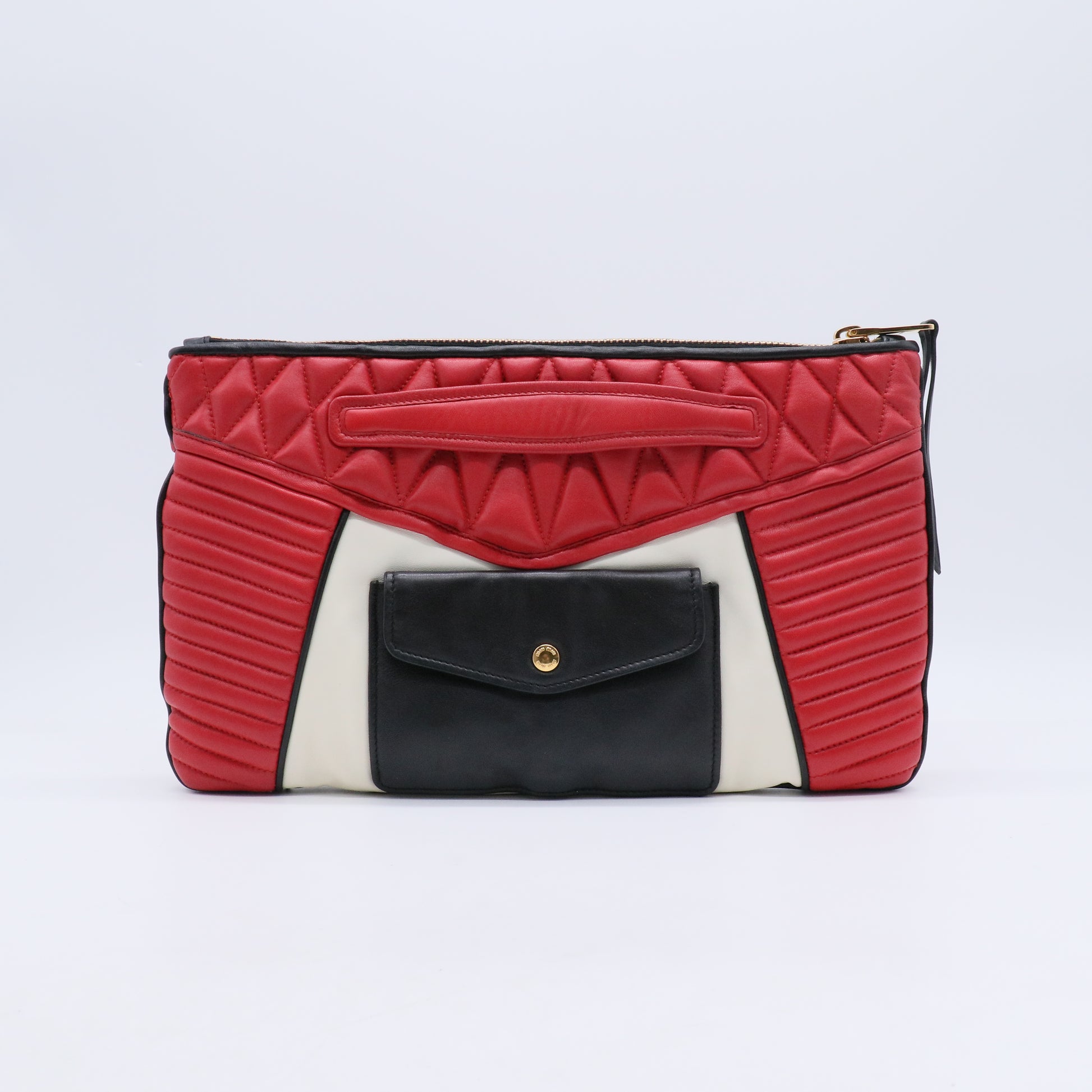 Miu Miu Nappa Biker Bicolor Quilted Leather Clutch / Pouch W21195