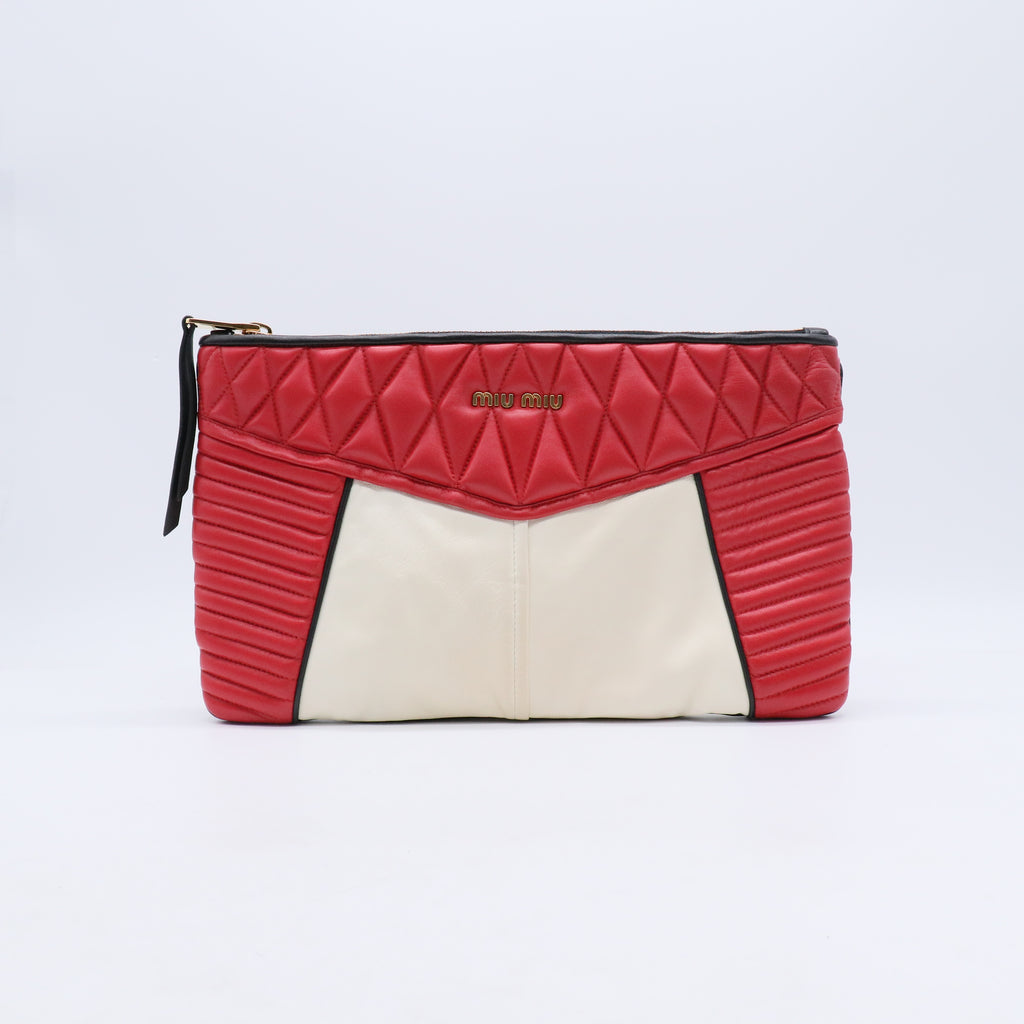 Miu Miu Nappa Biker Bicolor Quilted Leather Clutch / Pouch W21195