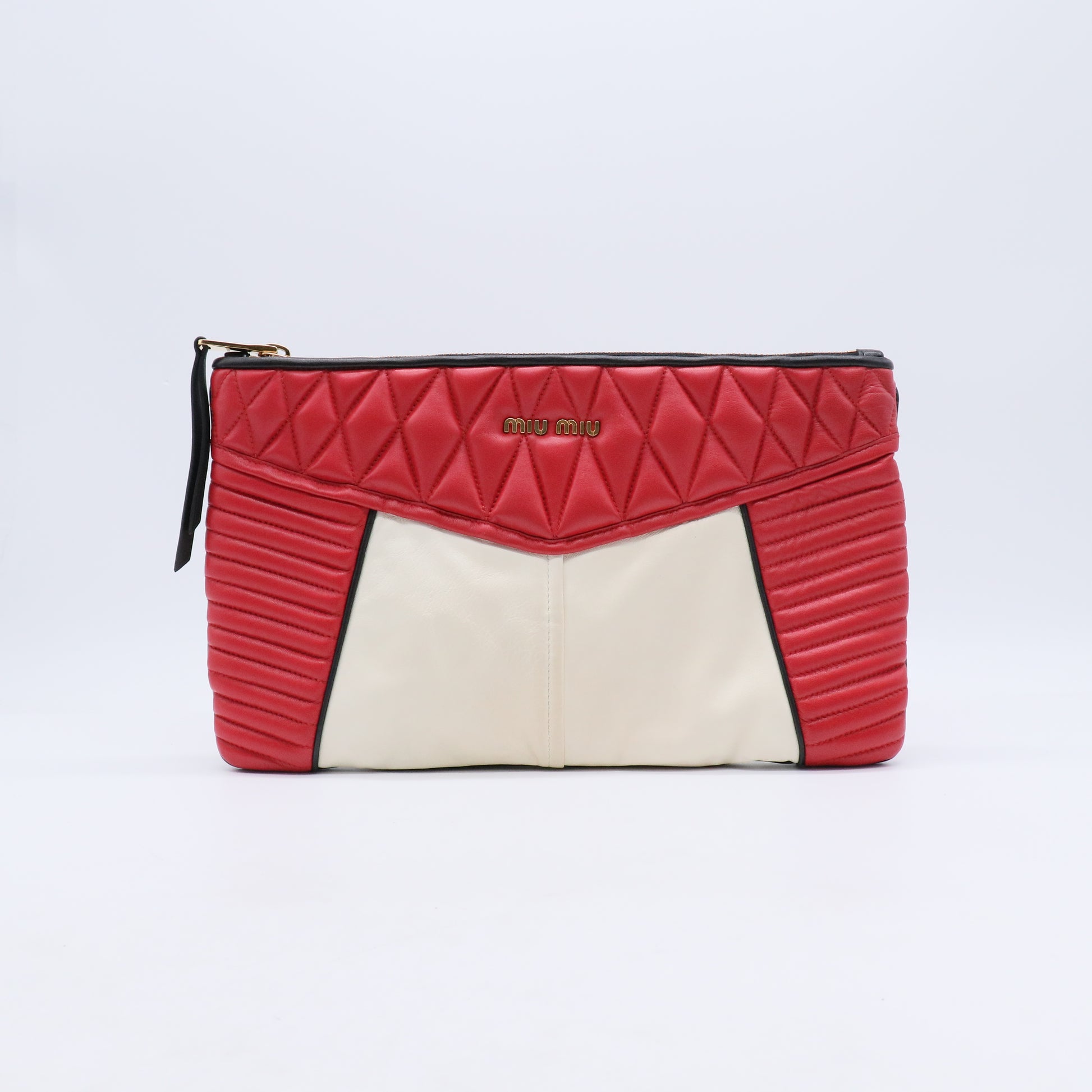 Miu Miu Nappa Biker Bicolor Quilted Leather Clutch / Pouch W21195