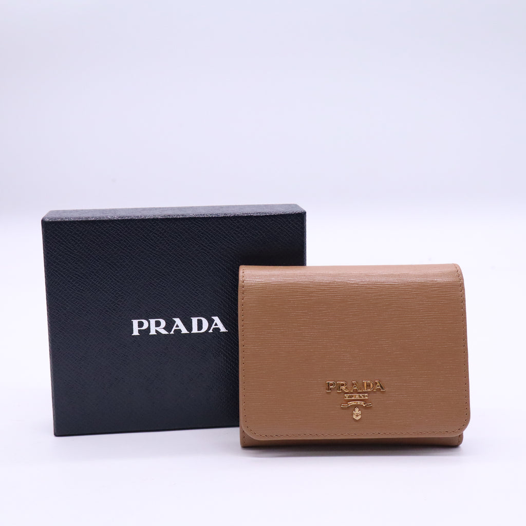 Prada Tan Vittello Move Leather Trifold Wallet Prada Twins LDJ3886