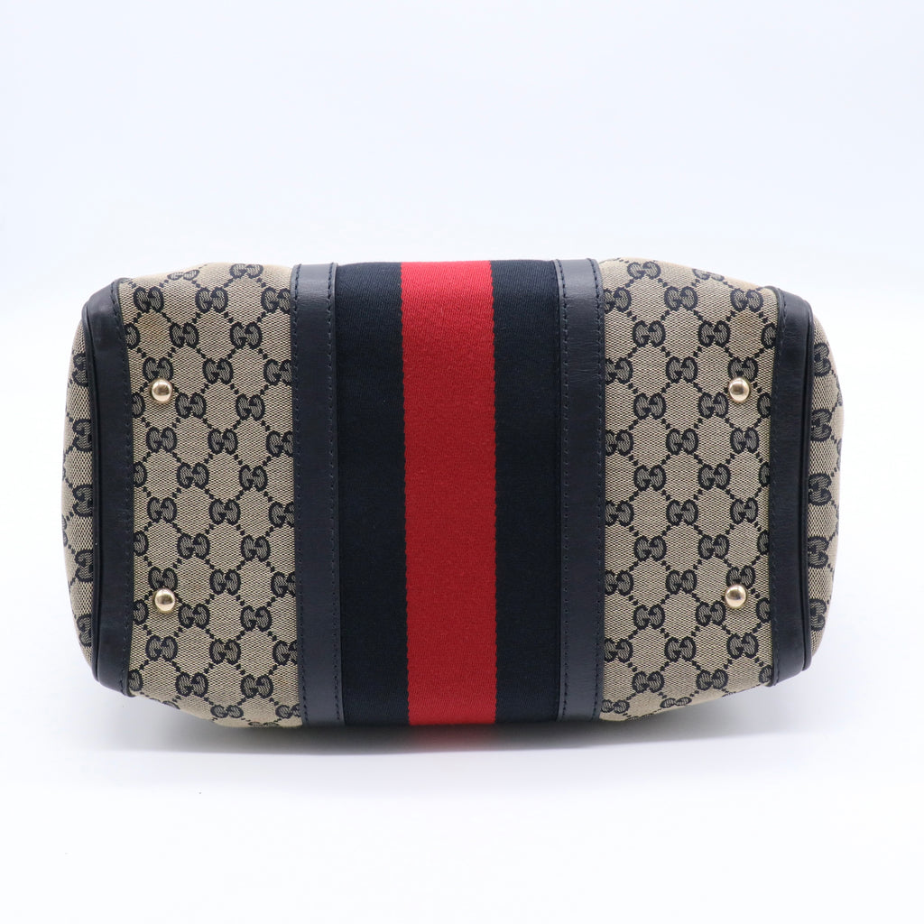 Monogram Selleria Calfskin Vintage Web Medium Boston Beige Blue