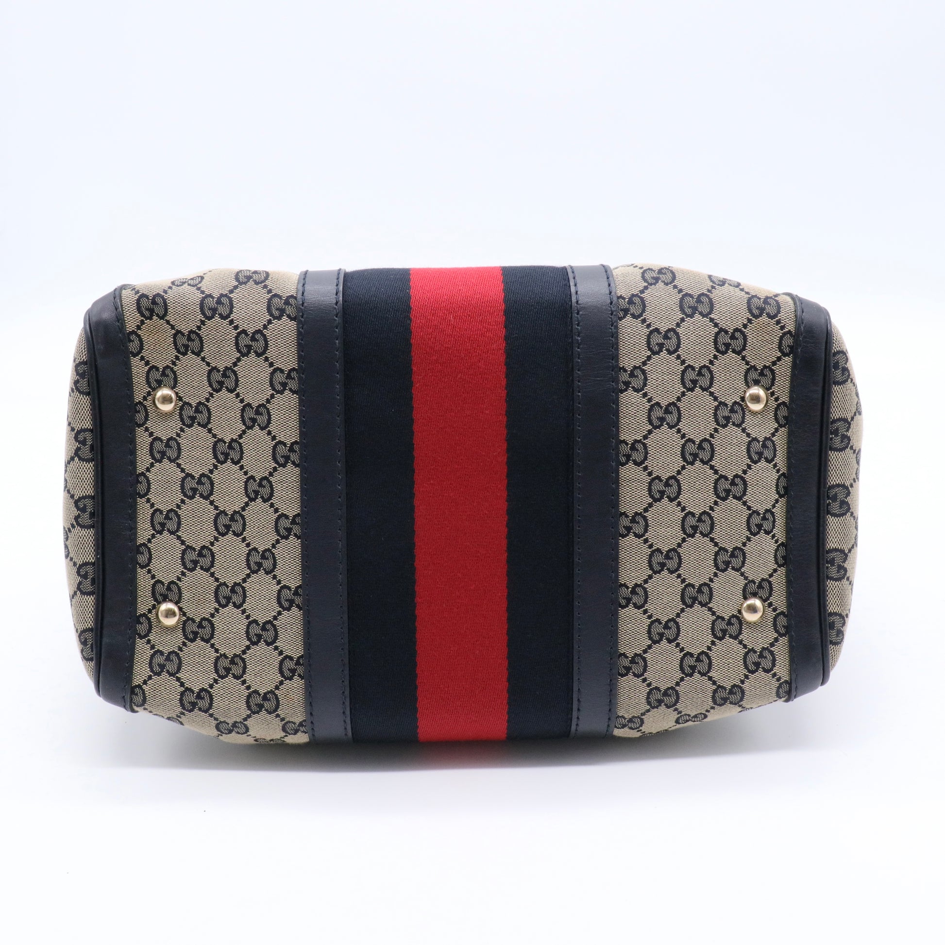 Monogram Selleria Calfskin Vintage Web Medium Boston Beige Blue