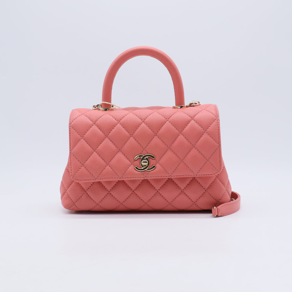 Caviar Quilted Mini Coco Handle Flap Pink B21856