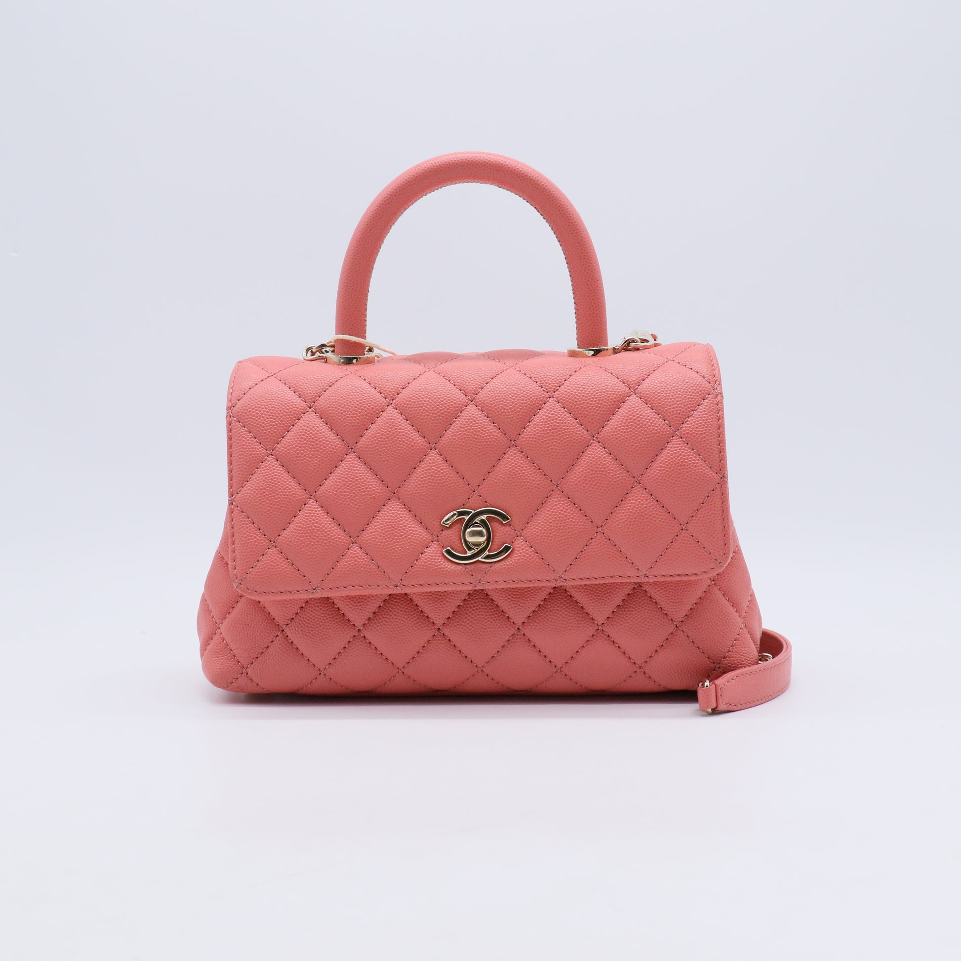 Caviar Quilted Mini Coco Handle Flap Pink B21856