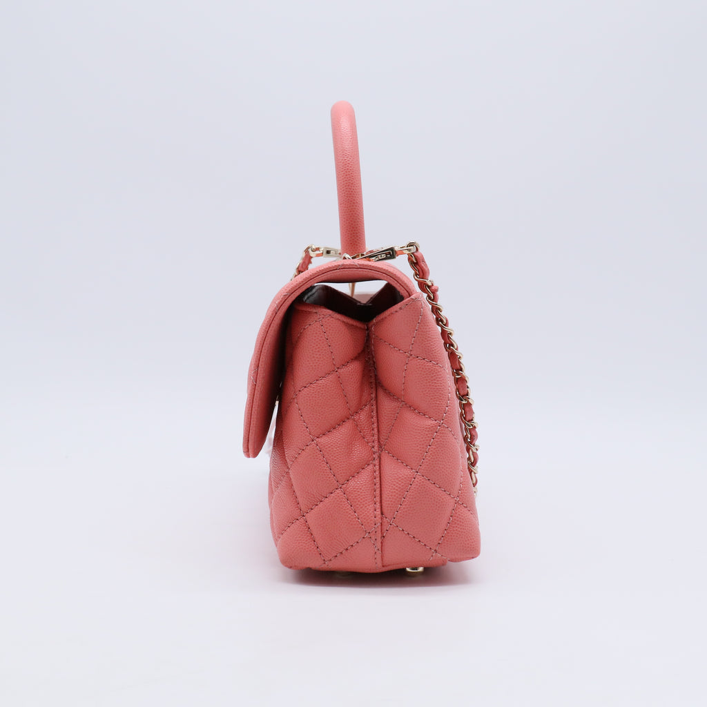 Caviar Quilted Mini Coco Handle Flap Pink B21856