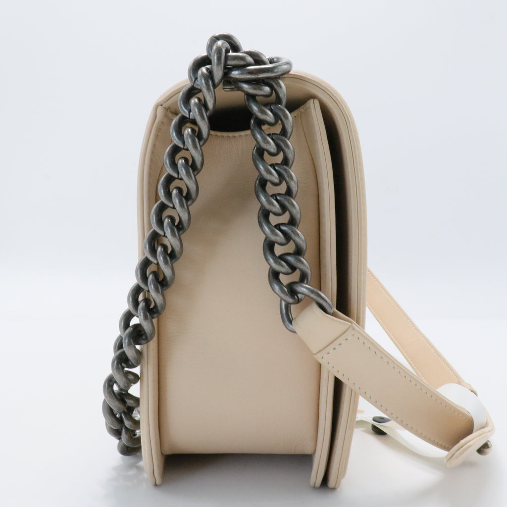 Boy Flap Bag Quilted Calfskin Old Medium Beige