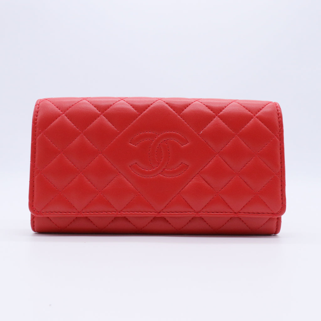 Red Quilted Leather CC Continental Wallet