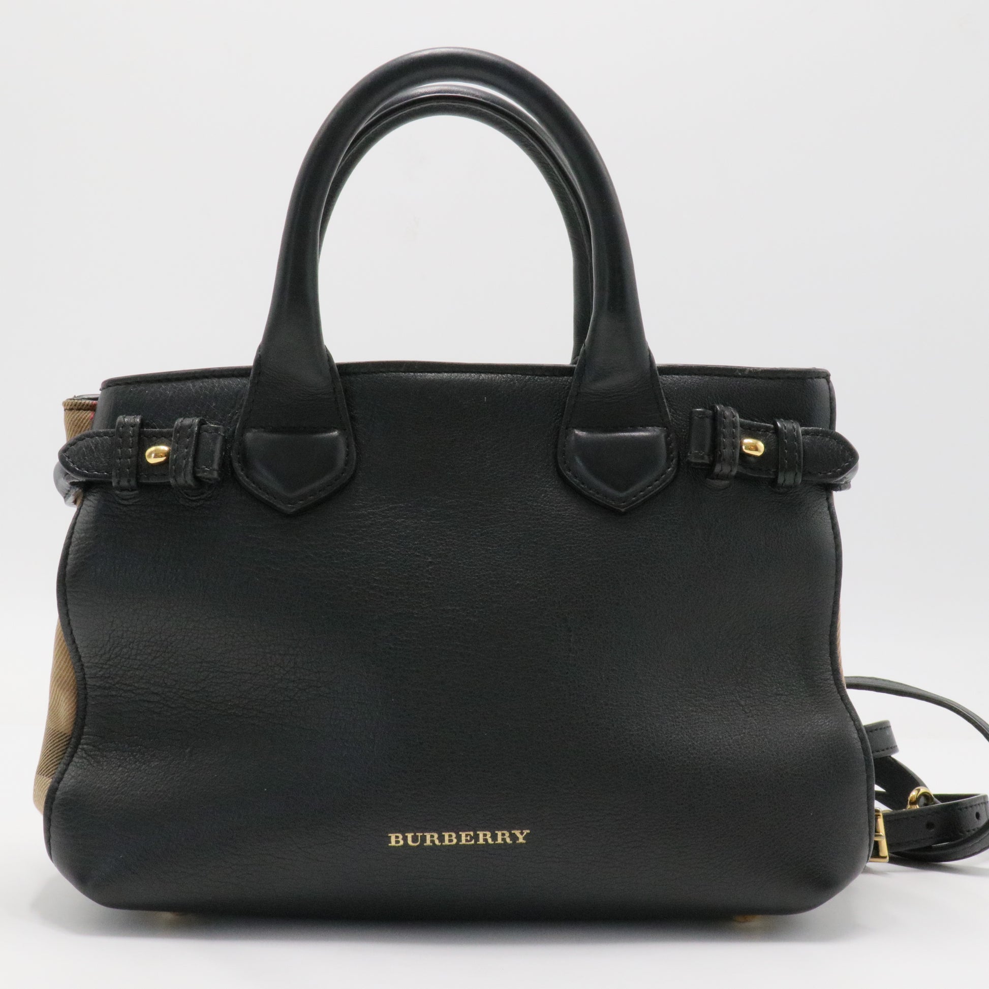 Banner Tote Leather and House Check Canvas Small
