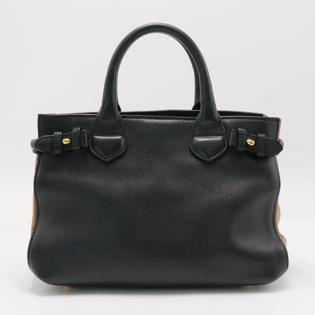 Banner Tote Leather and House Check Canvas Small