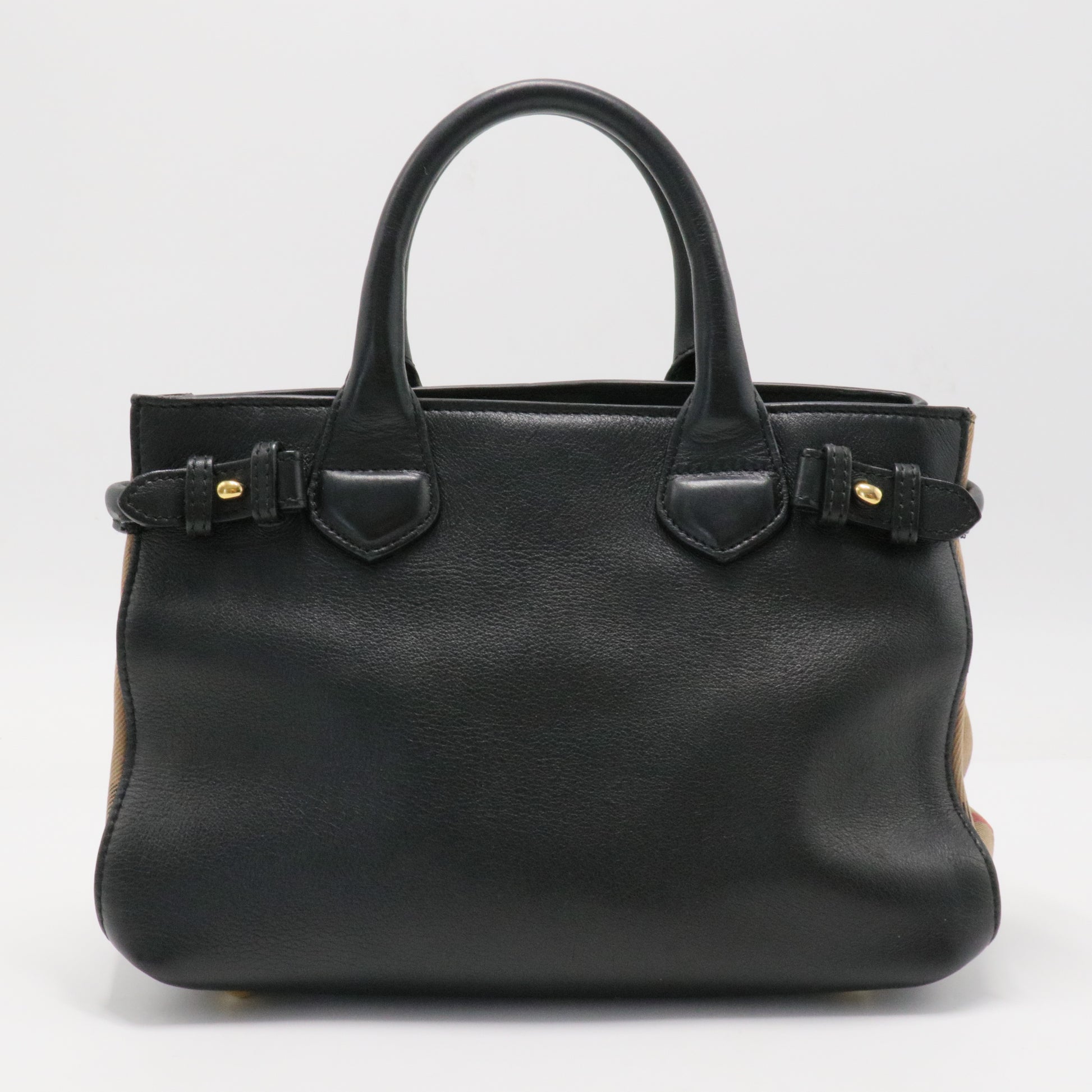 Banner Tote Leather and House Check Canvas Small