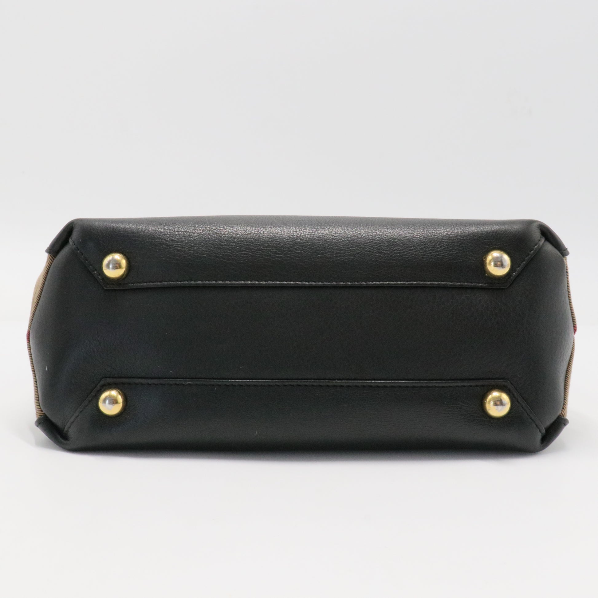 Banner Tote Leather and House Check Canvas Small