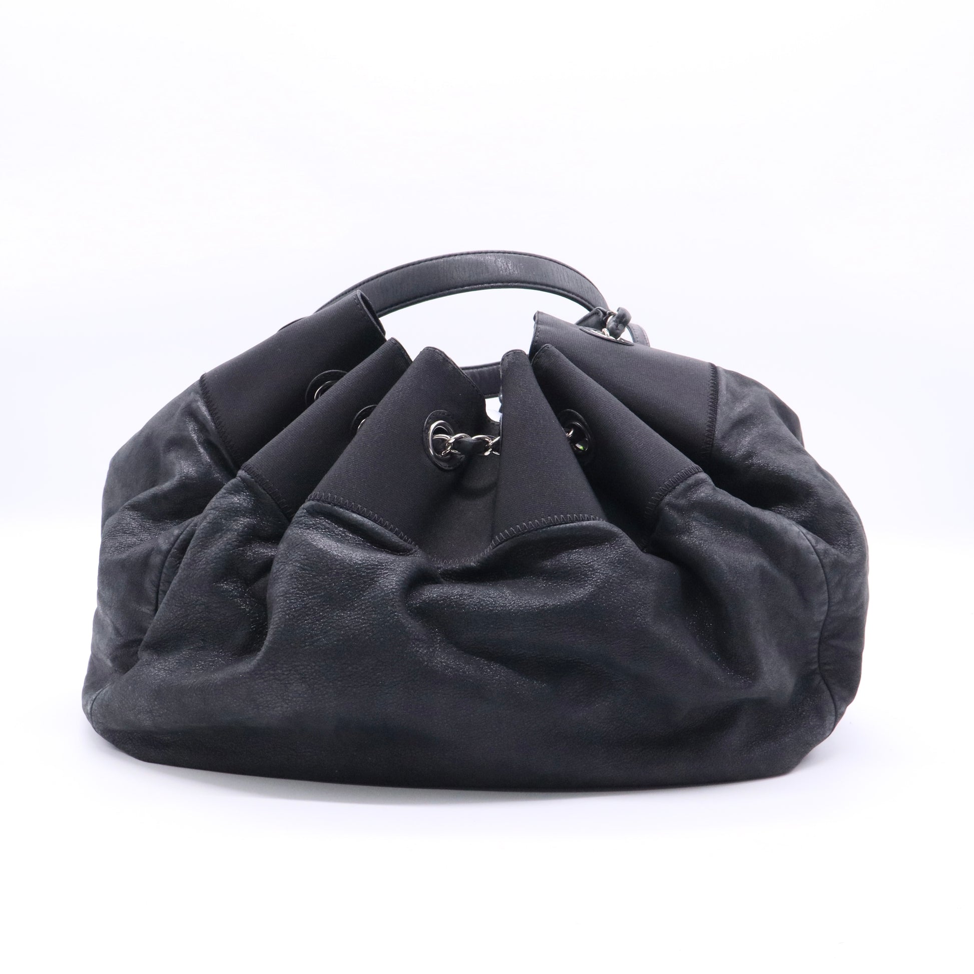 Chanel Black Iridescent Leather and Fabric CC Coco Cabas Hobo twins b20883