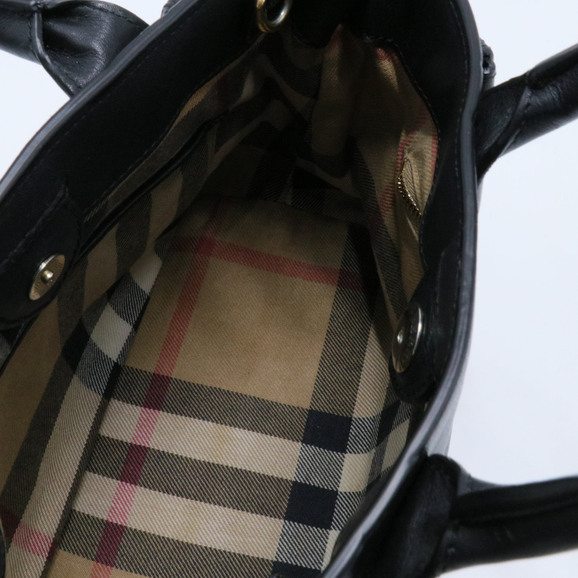 Banner Tote Leather and House Check Canvas Small
