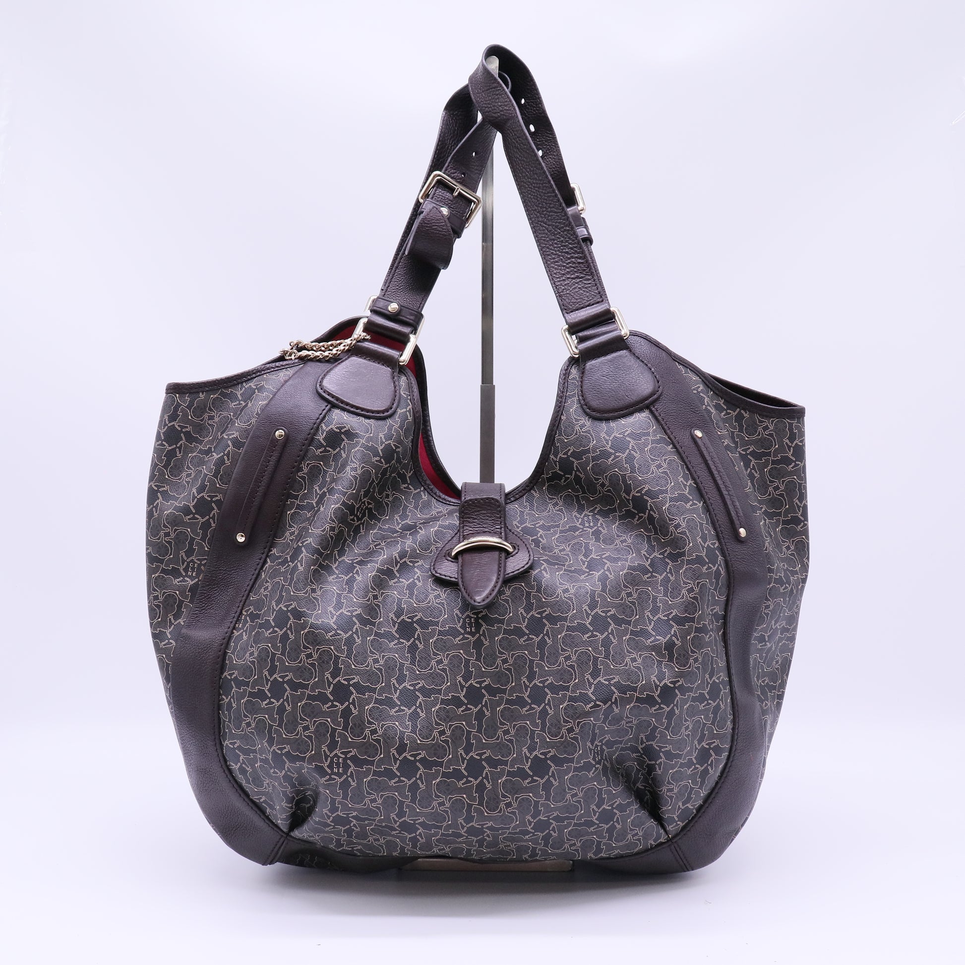 Celine Brown Leather New Pelham Large Shoulder Bag twins B22842