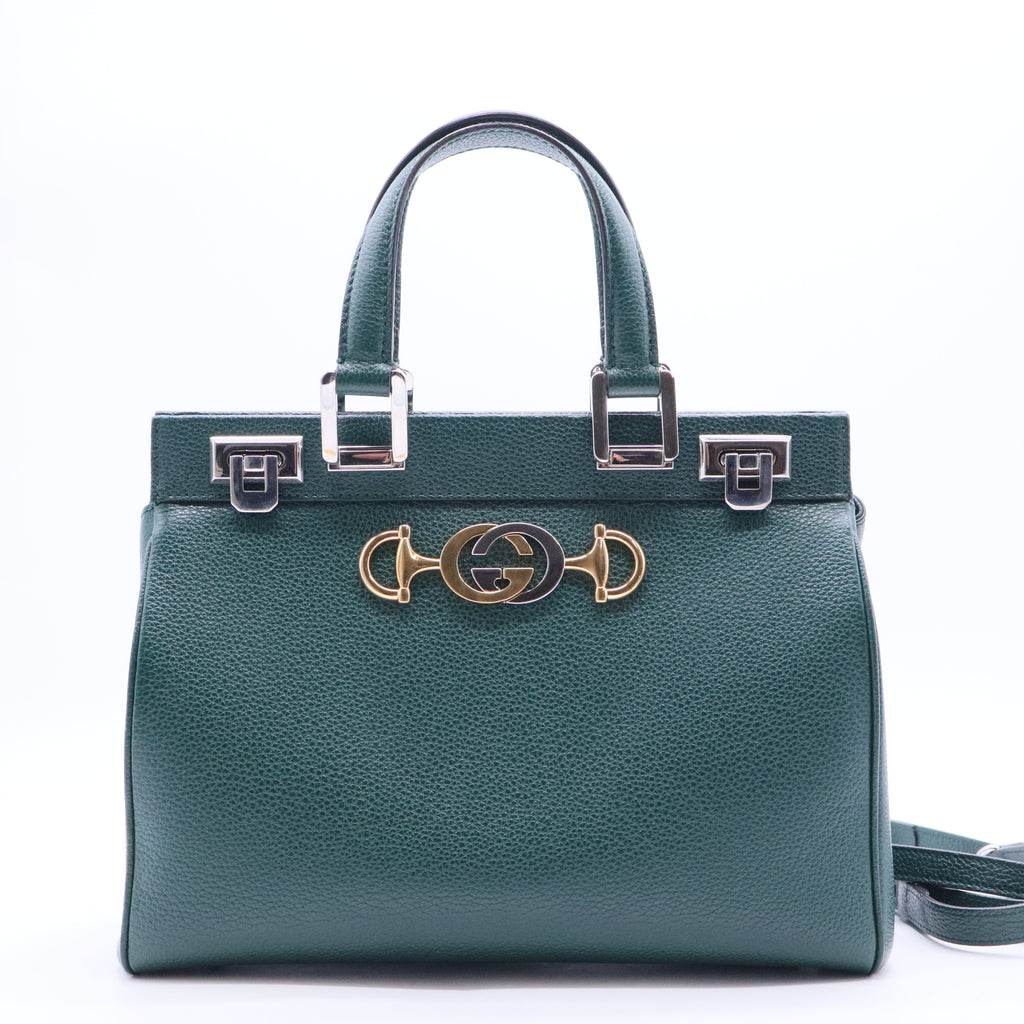 Grainy Calfskin Small Zumi Top Handle Bag Vintage Green B12361