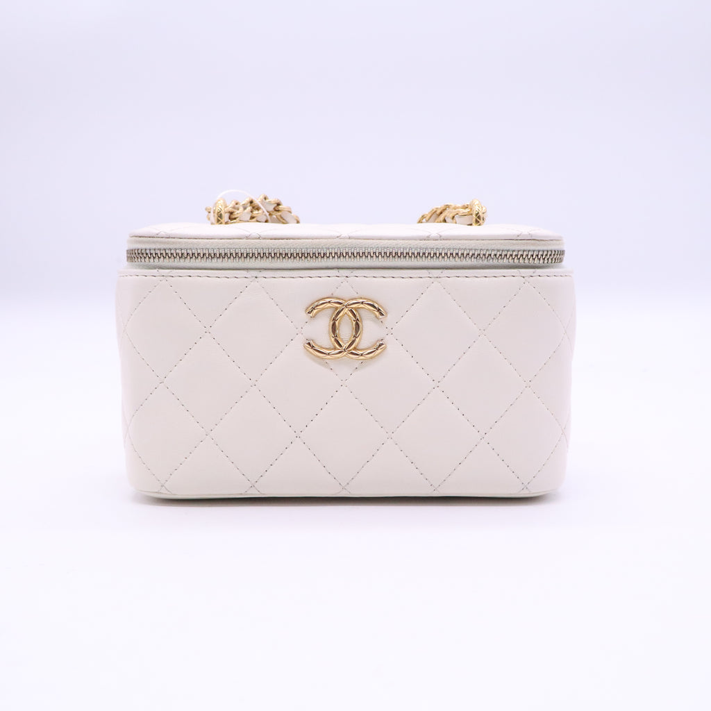 Chanel Caviar Quilted Small Vanity Case With Chain White twins LDJ3819