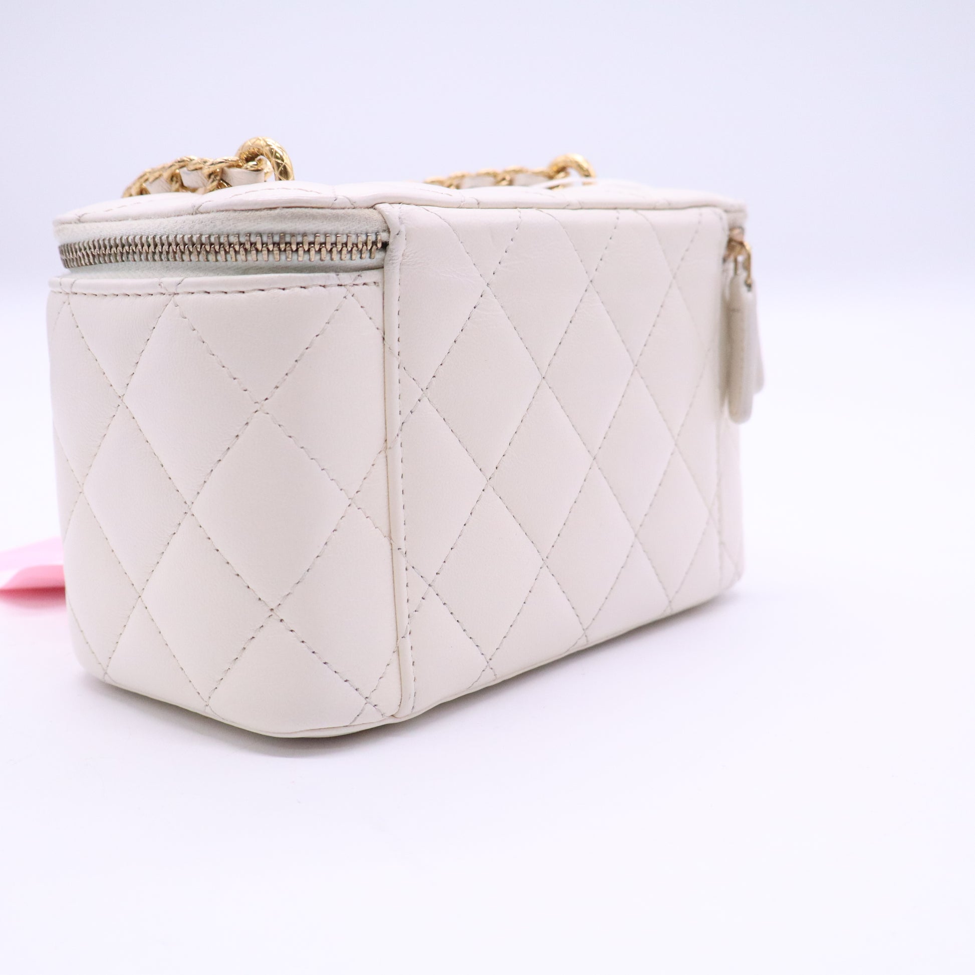 Chanel Caviar Quilted Small Vanity Case With Chain White twins LDJ3819