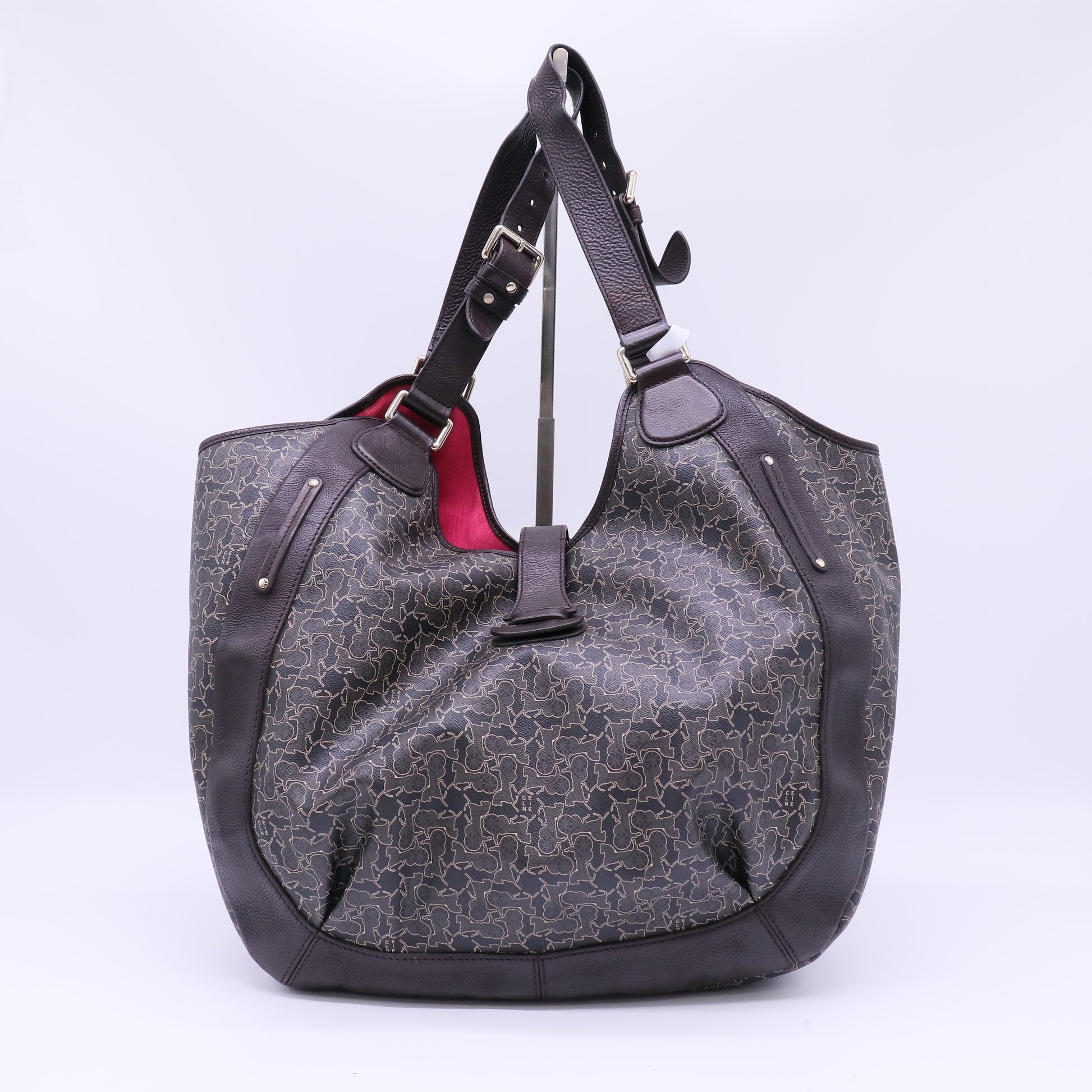 Celine Brown Leather New Pelham Large Shoulder Bag twins B22842