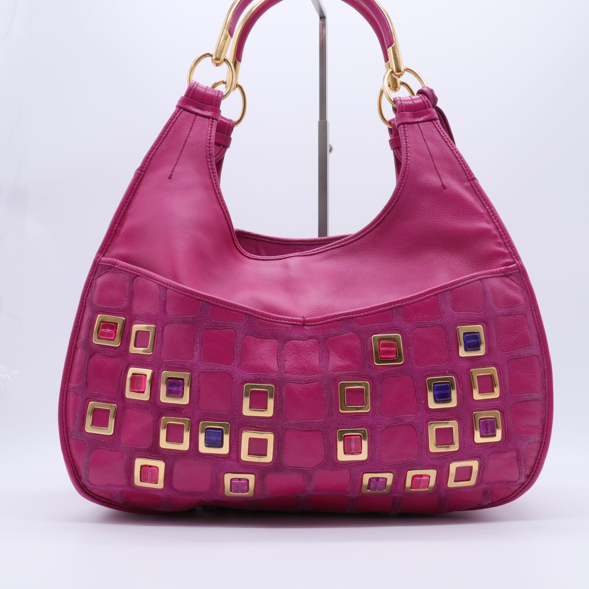 Embellished 61 Leather Bejeweled Hobo