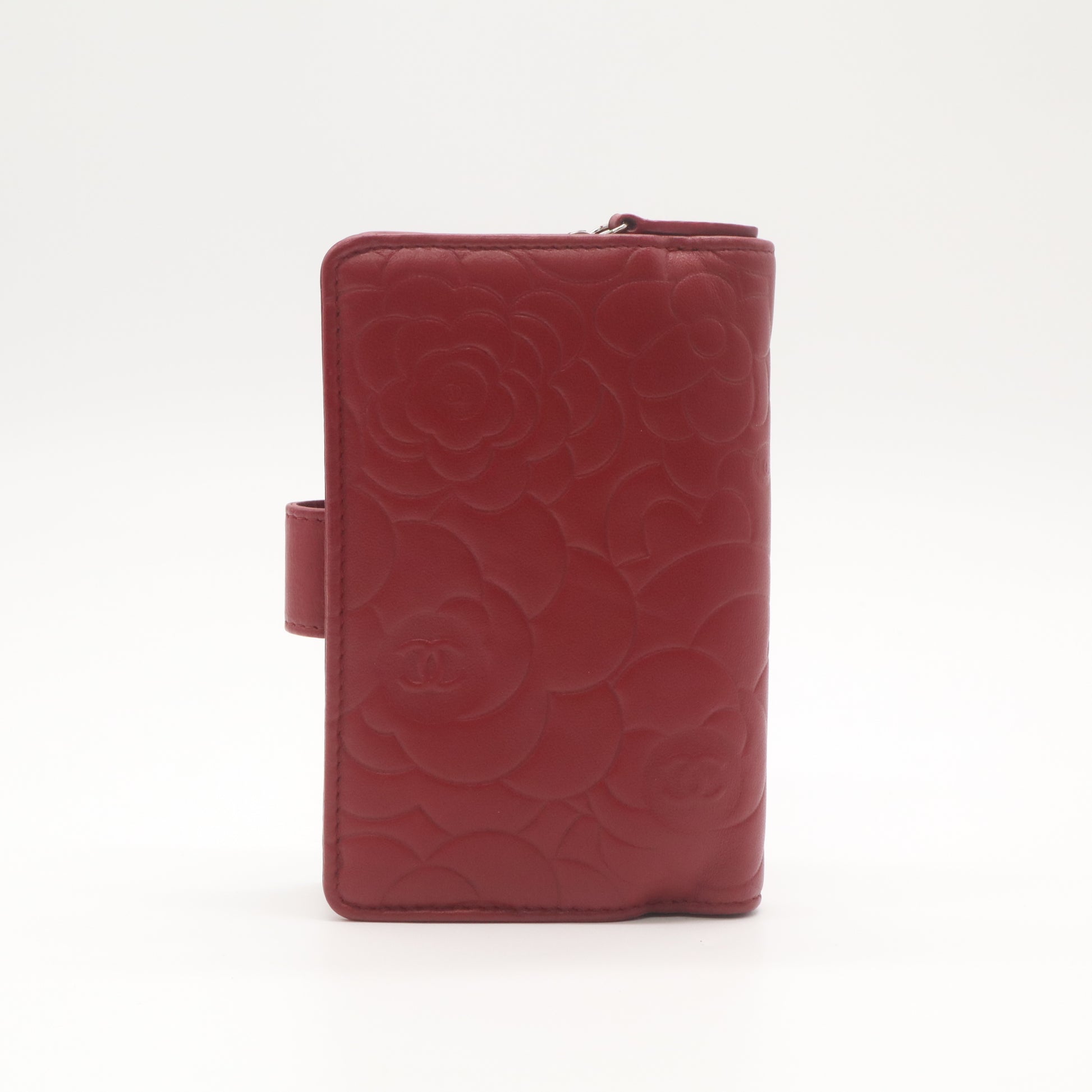 Chanel Camellia Embossed Lambskin French Wallet W22356
