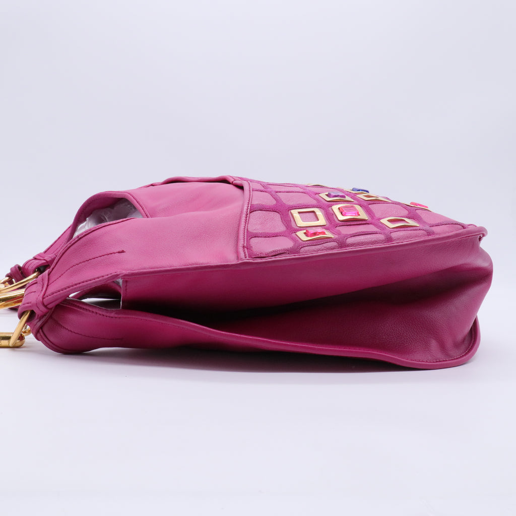 Embellished 61 Leather Bejeweled Hobo