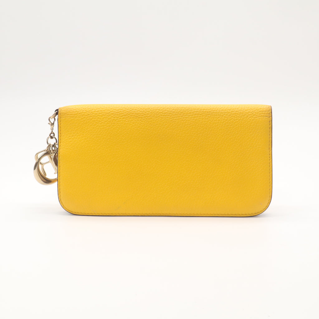 Christian Dior Lady Charm Round Zipper Long Wallet Yellow W22232