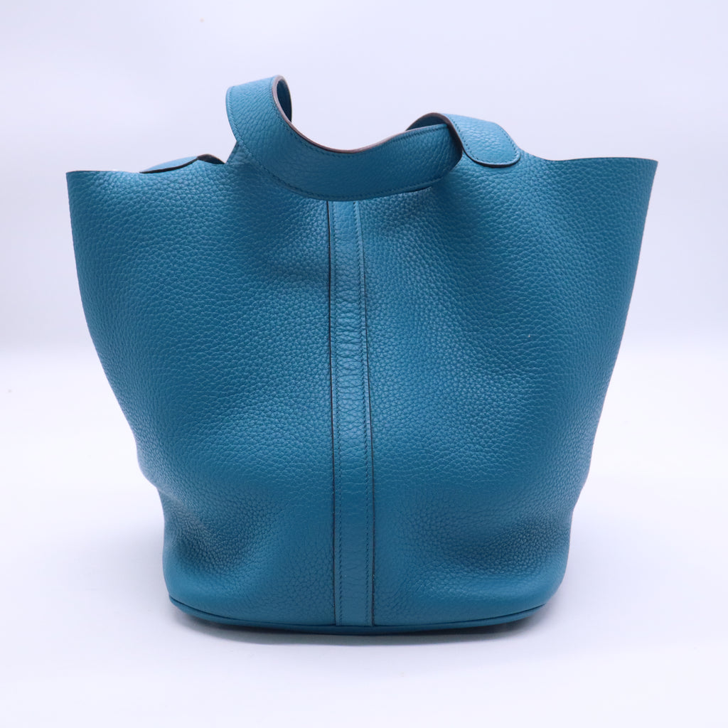 Hermes 26cm Turquoise Clemence Leather Picotin Lock GM Bag twins B21126