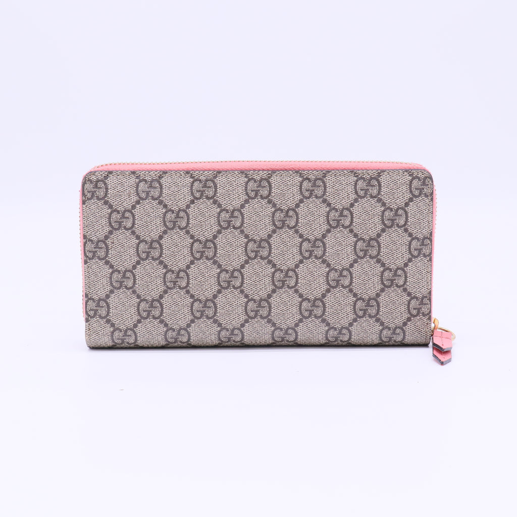 Gucci GG Supreme Monogram Embroidered Face Zip Around Wallet W22279