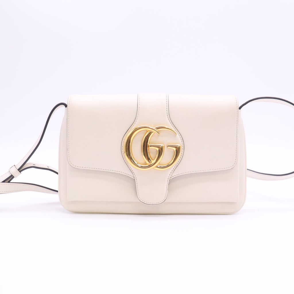 Calfskin Small Arli Flap Shoulder Bag Mystic White B24406