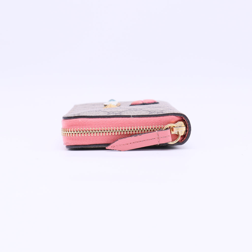 Gucci GG Supreme Monogram Embroidered Face Zip Around Wallet W22279